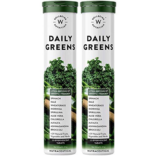 Wellbeing Nutrition Daily Greens, Wholefood Multivitamin with Vitamin C, Zinc, B6, B12 for Immunity and Detox with 39+ Organic Certified Plant Superfoods & Antioxidants(15 Effervescent Tab) Pack of 2 Wellbeing Nutrition Daily Greens, Wholefood Multivitamin with Vitamin C, Zinc, B6, B12 for Immunity and Detox with 39+ Organic Certified Plant Superfoods & Antioxidants(15 Effervescent Tab) Pack of 2