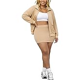 Ophestin 2 Piece Skirt Sets for Women Casual Outfits Workout Sets Zipper Jacket and Mini Skorts Suit Athletic Clothing