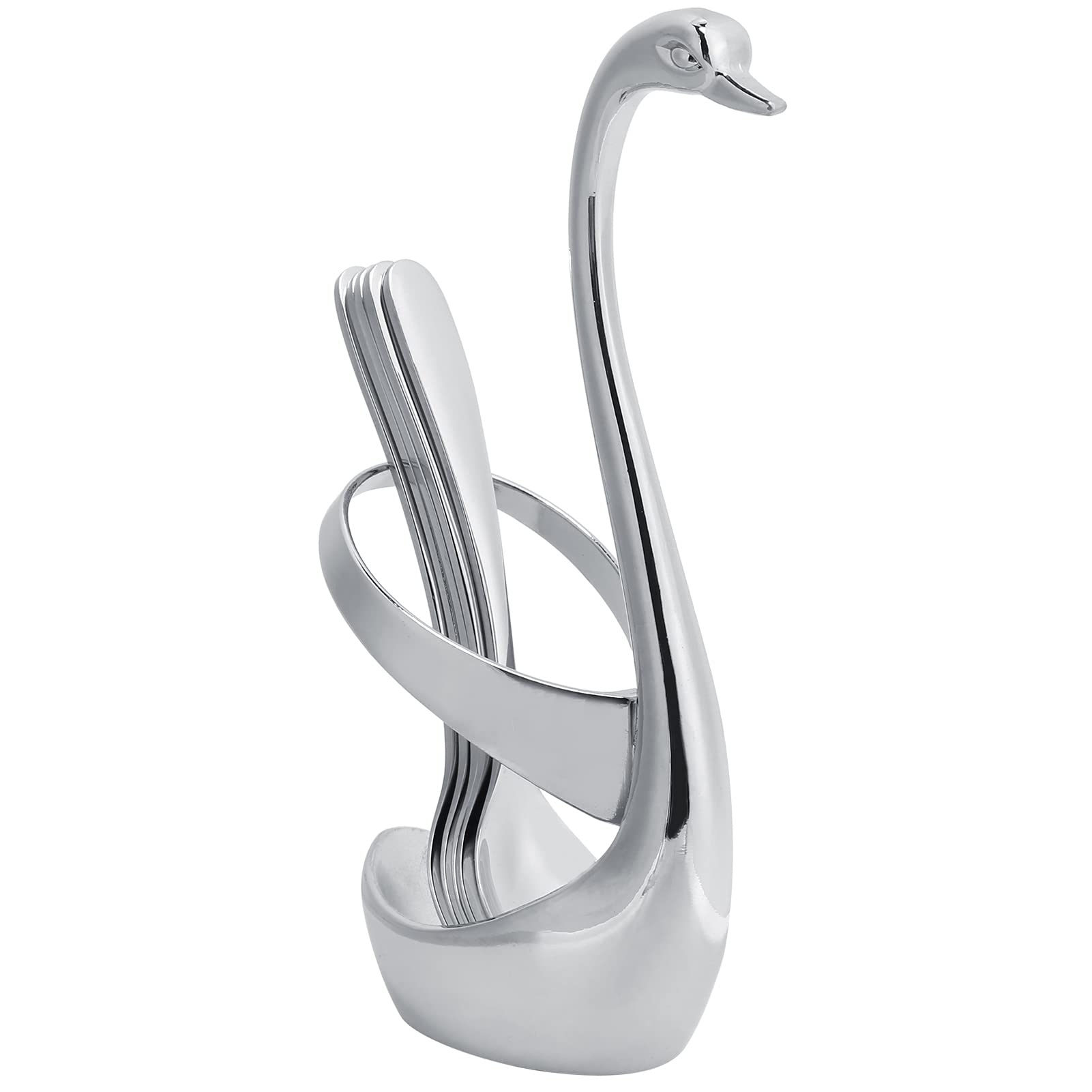 Decorative Swan Base Holder with 5 Spoons, Metal Coffee Dessert Flatware Set for Coffee, Fruit, Sugar, Ice Cream, Cake, Teaspoon