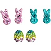 3Pairs Easter Earrings for Women Sparkling Easter Egg Rabbit Bunny Carrot Flower Mushroom Sheep Stud Earrings Jewelry Set Holiday Party Gifts Charm