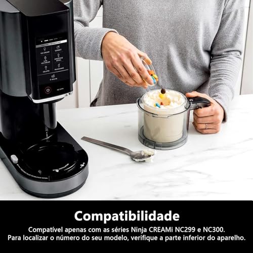 Pacote com 4 Pote para Ninja Creami, Compatível Apenas com Maquina de Sorvete Ninja NC299AMZ e NC300s Series, com 4 Colheres Coloridas e 1 Colher de Sorvete, Livre de BPA e Lavável na Lava-louças