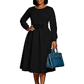 Geulis Women's Long Sleeve Cocktail Dresses 2026 Elegant A Line Flowy Midi Church Dresses Wedding Guest Party Dress