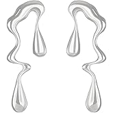 Irregular Waterdrop Earrings Asymmetry Liquid Metal Earrings Thick Hypoallergenic Dangle Earrings Statement Earrings Jewelry Gifts for Women (silver)