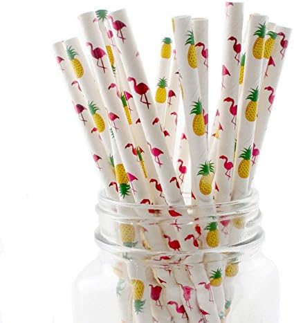Ipalmay Flamingo Pineapple Hawaii Theme Paper Straws, Disposable Biodegradable, 7.75 Inches, Pack of 5000