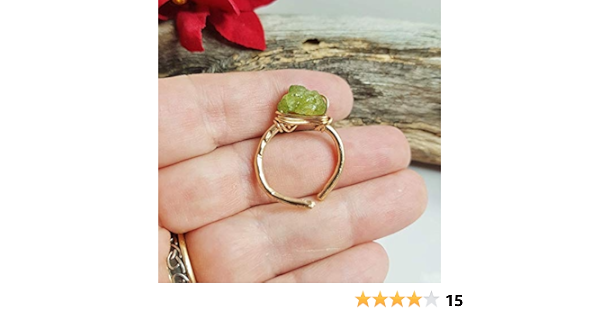Raw Peridot Ring August Leo Birthstone Ring Adjustable Boho Copper Promise Rings For Women 7th 22nd Anniversary Gift Statement Handmade Products Migalio Com