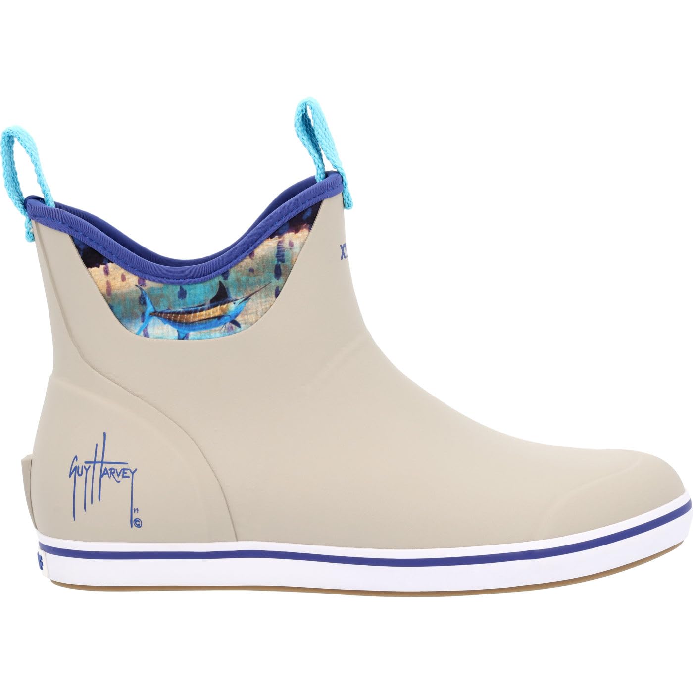 Xtratuf Men's 6 in Ankle Deck Boot Guy Harvey, Taupe, Size 9(M) Image