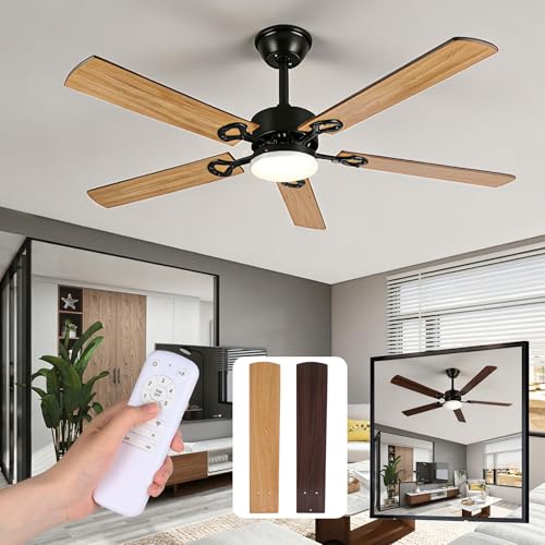 Ventilador de Techo con Luz 52"/132CM, Abanicos de Techo con Control Remoto, Doble Cara de Aspas, Motor DC Reversible, 6 Velocidades, 3CCT, Brillo Ajustable, Ideal para Sala Dormitorio Cocina Office