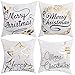 BLEUM CADE Merry Christmas Pillow Covers 4 Pack Gold Stamping Print Snowflakes Merry Christmas Decorative Sofa Throw Pillow Case Cushion Covers 18 X 18 Inch