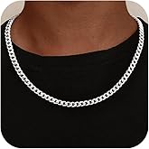 UPFAI Cuban Link Chain for Men, 925 Sterling Silver Over 6mm/7mm Chunky Cuban Chain Diamond Cut Silver Necklace Chains Gifts for Men Father Boyfriends