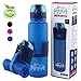 Genius Earth Foldable Water Bottle - Collapsible, Portable, Silicone Drink Bottle for Hiking, Sports & Travel. Lightweight, Reusable Bottles for Men, Women and Kids. BPA Free. 22oz