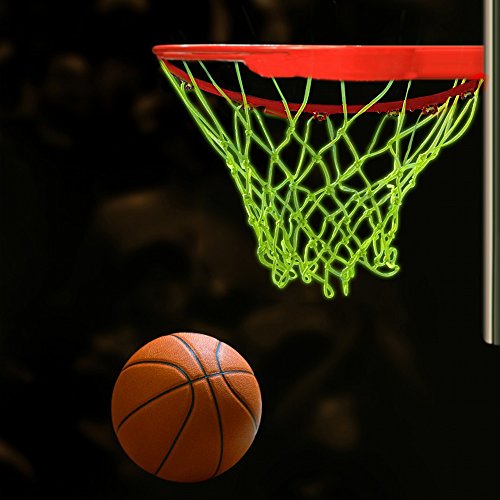 Agirvct 2 Pcs Grow In Dark Basketball Net Replacement,12 Loops Standard Size Nylon All Weather Basketball Hoop Nets Gift for Kids Teens Boys Friend Outdoor Sports Pool School(Neon Green)