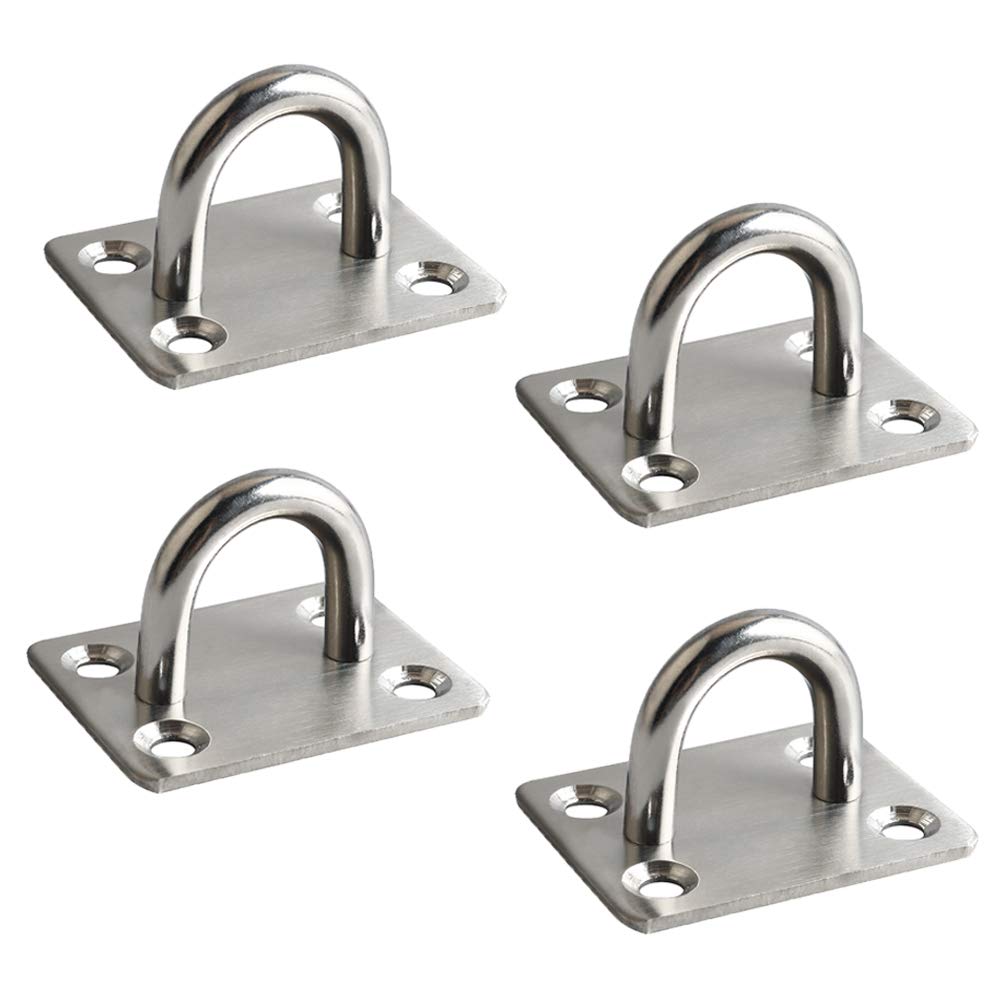 Mooche 4PCS M6 Pad Eye Plate Suspension Ceiling Hook, Stainless Steel Brushed Heavy Duty U Shape Staple Ring Loop with Screws for Wall Ceiling Hanging