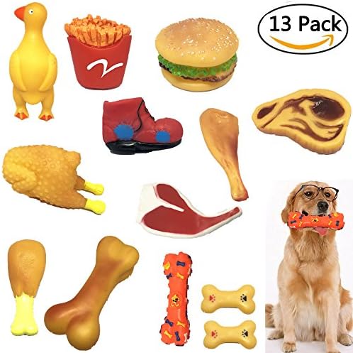Pack of 13 Squeaky Pet Dog Cat Toys -Brand New Made by Non-Toxic Odorless Environmental Material No-Stuffing Toy Bite Resistant, For Small Medium Dog
