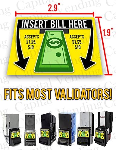 Universal "Insert Bill Here" "Accepts $1,$5,$10" Dollar Bill Acceptor Decal