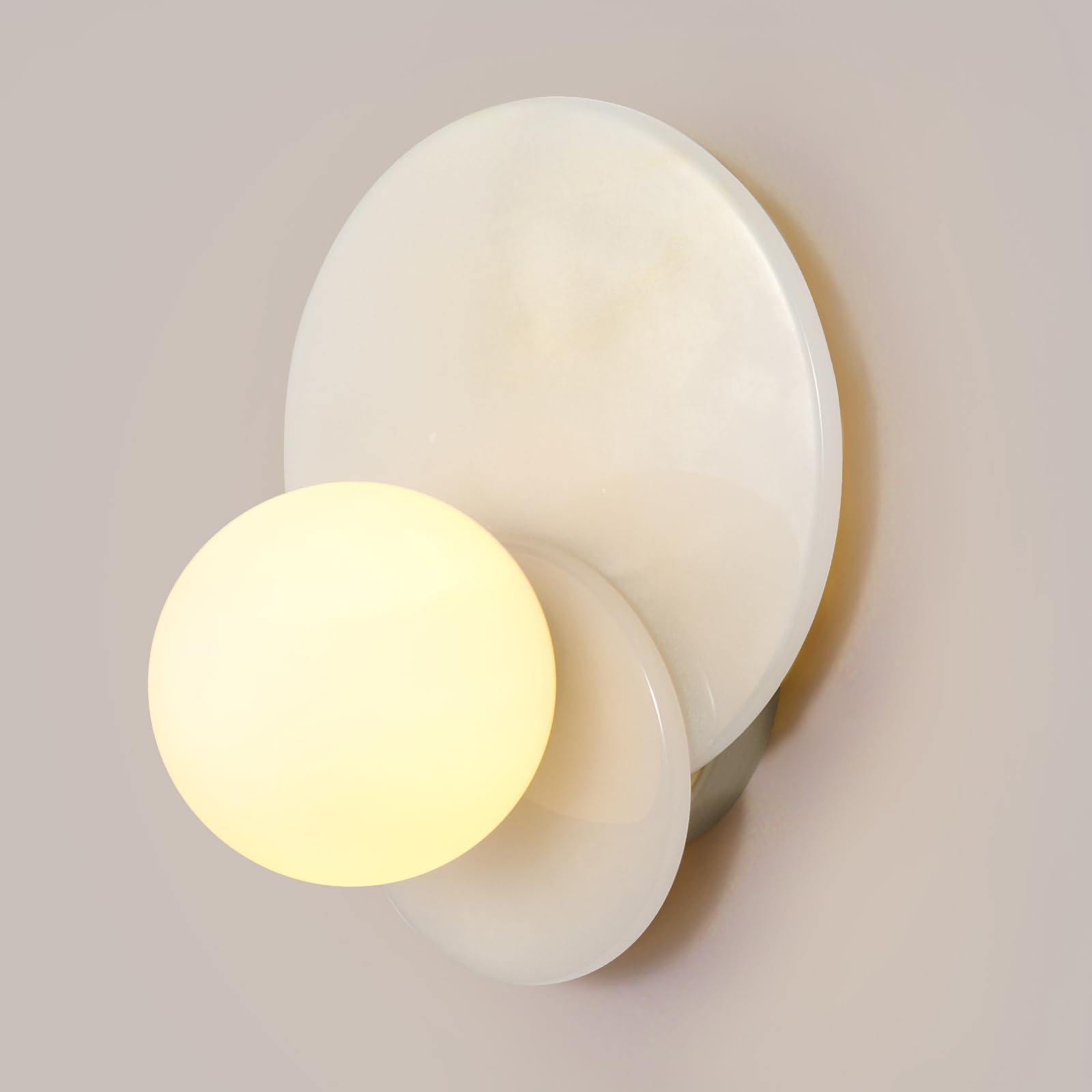 Photo 1 of LOSNEOLAZ 7.4" Alabaster Wall Sconce,Modern Marble Light Fixture with Glass Shade for Bathroom, Bedroom, Hallway (White, Hardwired)