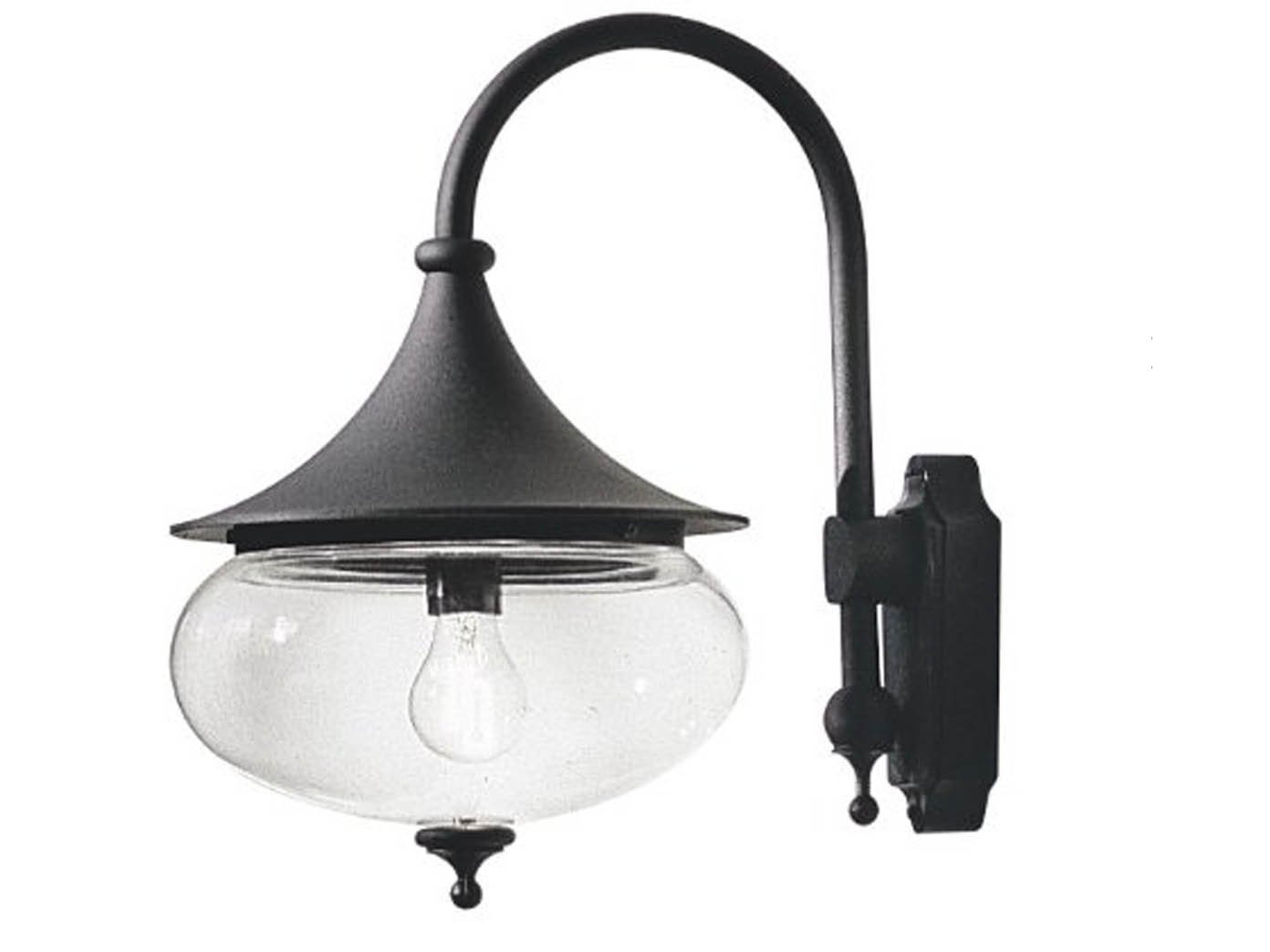 Konstsmide 619-750 Clea Handmade Outdoor Libra Down Swan Neck Classic Lantern 1 x 100 W E27 Max Wall Lamp/Clear Acrylic Globe/Aluminium/IP23/Black Outside Light, Matt Black, 44.5 cm*41.0 cm*28.0 cm