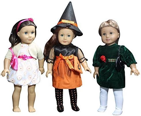 Set of 3 Holiday Outfit Sets, Doll Clothes for American Girl or Other 18 Dolls - Halloween, Christmas Free Skin, Hair &amp; Care Guide!