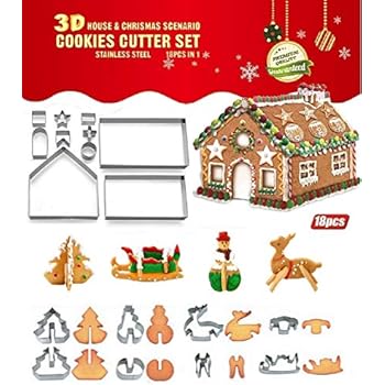 Joinor 18PCS/Set DIY Stainless Steel Christmas Series Cookie Cutter 3D Gingerbread house Biscuit Mold Fondant Cake Decorating Tools