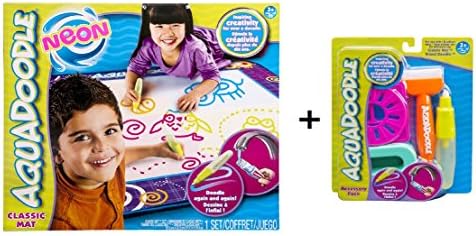 AquaDoodle Drawing Mat with Neon Color Reveal + BONUS Aquadoodle NEON Assessory Pack - Brush, Pen, Stencils and Spill-Proof Cup