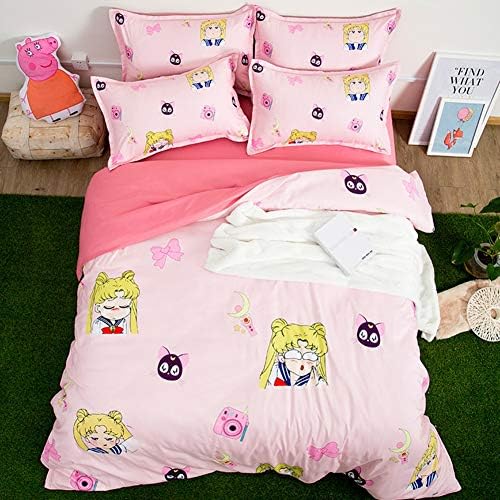 Sailor Moon Anime 3D Digital Printing Quilt Cover with 2 Pillow Cases Duvet Cover 3Pcs Bedding Sets Anti-Allergic Microfiber Ultra Soft Fabric,Twin
