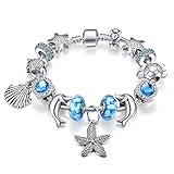 Presentski Sterling Silver Plated Ocean Bracelet,Charm Beaded Bracelets for Women