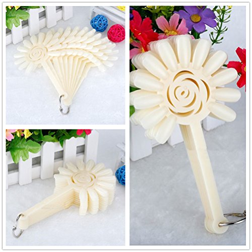 XICHEN 240 Tips Nail Swatch Sticks 120 Pcs Transparent color +120 Pcs White Round sun flower Nail Art Tips Sticks Display Polish Board Display Practice Sticks Tool Binder Ring Holder - Thumbnail 5