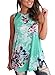 LOSRLY Women Floral Print T-Shirt High Neck Casual Blouse Sleeveless Tank Tops-Green L 12 14