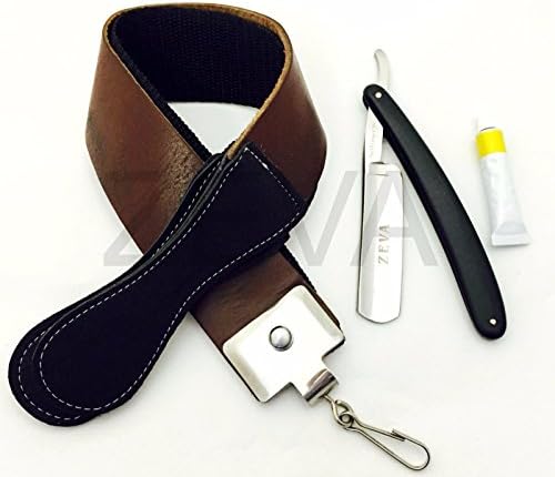 Men's Cut Throat Wet Straight Edge Razor, Raw Cowhide Leather Strop/Strap &amp; DOVO Paste GERMAN Made