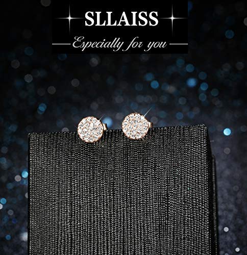 Sllaiss Mini Disc Pave Stud Earrings for Women Girls Made with Swarovski Crystals Minimalist Earrings With Gift Box Rose-gold