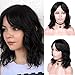 Wiger Brazilian Human Hair Wigs Natural Wave Wigs with Bangs Short Wavy Wig Natural Black Color Virgin Human Hair Wigs for Women (12