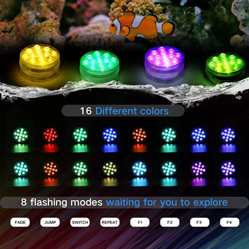 JWTPRO Pond Lights Underwater Bluetooth APP Control, RGB Pool Lights IP68 Waterproof Battery Powered (Not Included), 13 LED Lights with Suckers for Hot Tub, Lazy Spa Lights 8 Flashing Modes 1 Pack