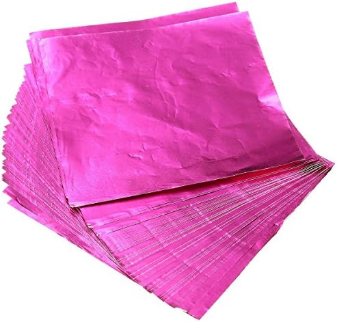 Gelaiken Approx.100 Pcs Square Chocolate Candy Food Packaging Tin Foil Wrappers(Pink)