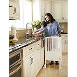 Guidecraft Contemporary Kitchen Helper Stool - White W/Keeper and Non-Slip Mat: Adjustable Height Wooden Baking Tower, Folding Step Stool for Toddlers, Little Kids Learning Furniture