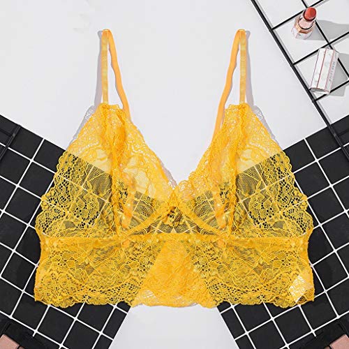 Fanteecy 5 Pieces Women Lace Bra Sexy Bralette Strappy Soft Bustier Lingerie Sexy V-Neck Underwear Tube Top Bra (Yellow Blue Wine White Black, S)
