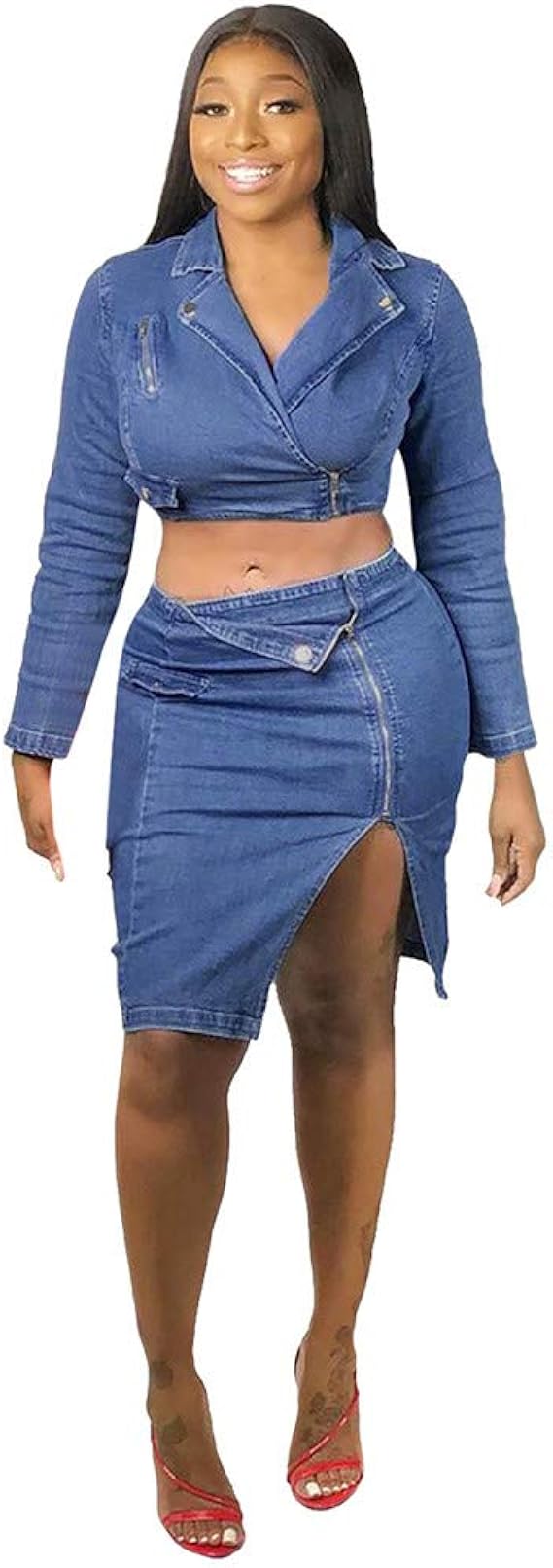 cropped denim jacket and skirt set