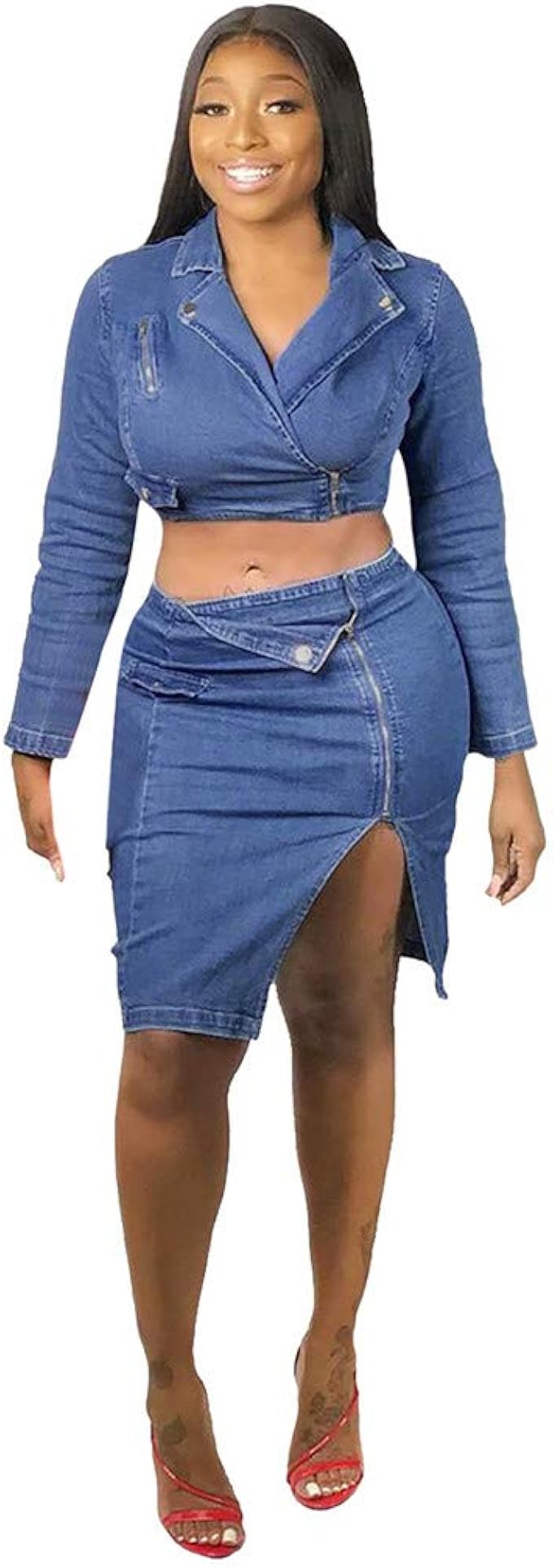 2 piece blue jean skirt set