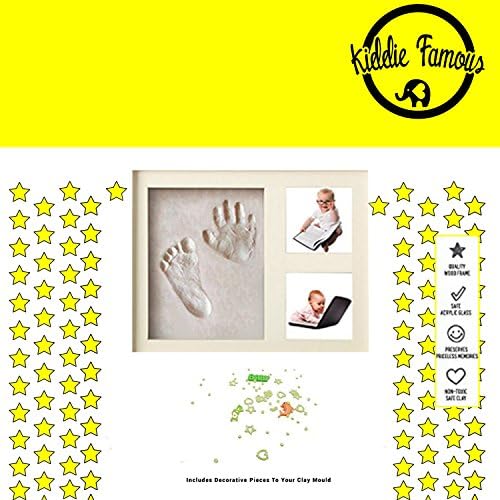 Baby Engraved Handprint and Footprint Keepsake Ornament Kit with Decorative Pieces from Kiddie Famous | Dries Stone Hard | Air Drying | A Perfect Memory Piece to Showcase Clay Mold Imprints (WHITE)