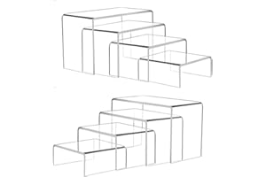 Pwbarwq 8 Pcs Acrylic Display Risers, 2 Sets Small Size Clear Acrylic Risers, 0.15" Thick, Display Stands for Figure, Action, Dessert, Candy, Jewelry Showcase