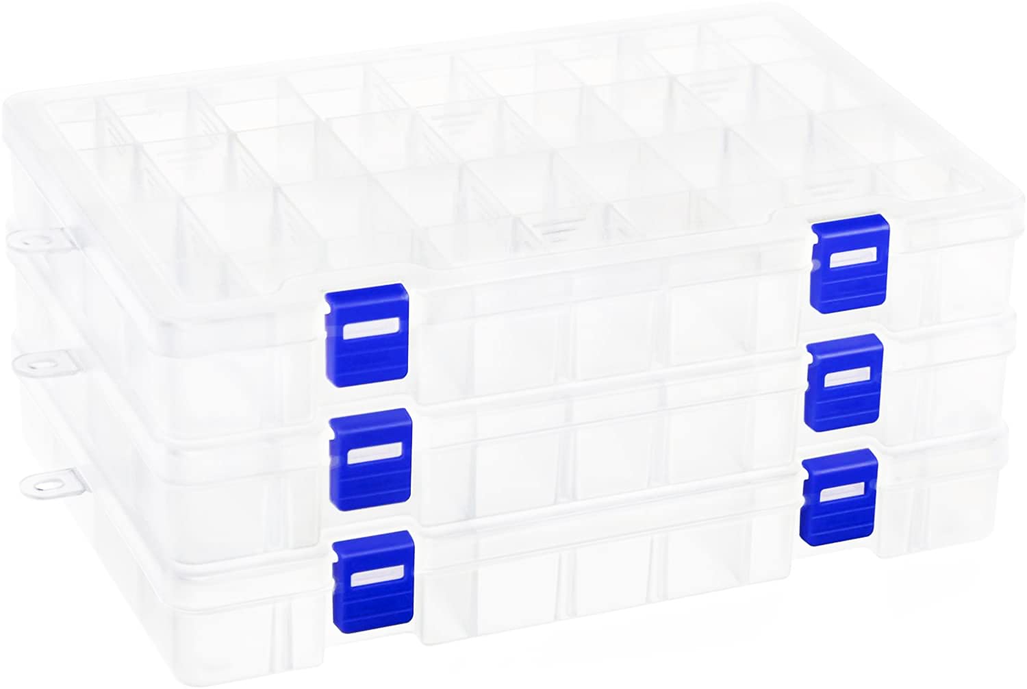 Qualsen Storage Boxes with 34 Grids Compartments Divider Bead Storage Box Organiser with Lid for Craft Beads Earring Fishing Hook Small Accessories(White,3 Pcs)