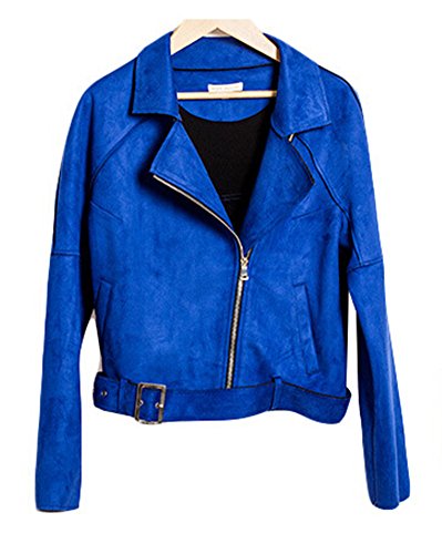Allbebe Women's Autumn Navy Blue Suede Belt Silhouette Jacket Coat_S_Royal blue