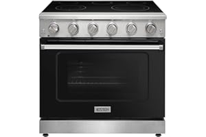 KOSTCH 36 inch Professional Electric Range with 5 Heating Elements Cooktop, 6.0 Cu. Ft. Convection Oven Capacity, Smooth Glass Top, in Stainless Steel, KOS-36RE06H (Black)