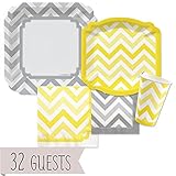 Chevron Yellow and Gray - Party Tableware Plates, Cups, Napkins - Bundle for 32