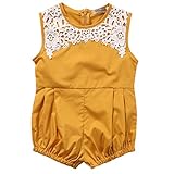 Cute Newborn Baby Girls Short Sleeve Lace Printing Zipper Romper Bodysuit (12-18months, Yellow)