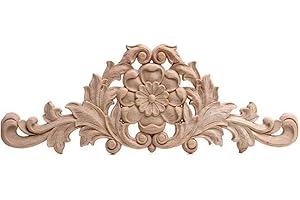 Beoot Wood Carved Long Onlay Applique Furniture Home Decorations Unpainted Applique (36x13cm/14.2x5.1inch)