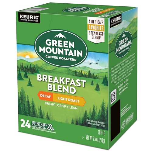 GREEN MOUNTAIN COFFEE ROASTERS BREAKFAST BLEND DECAF COFFEE, KEURIG SINGLE SERVE K-CUP PODS, LIGHT ROAST, 24 COUNT