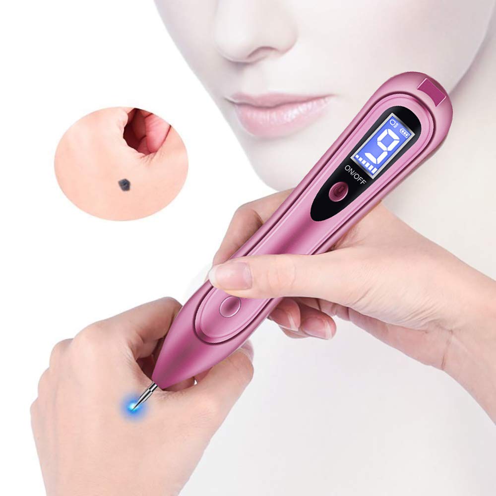 Mole Removal Pen，GoZheec Protable Home & Professional 9 Strength Levels Beauty Pen for Body Facial Freckle Nevus Warts Age Spot Tattoo Remover-Rose Pink and Metallic Red (RosePink)