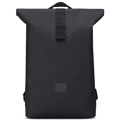 Rolltop Rucksack Wasserdicht Damen & Herren Schwarz - JOHNNY URBAN ALEC Roll Top Kurierrucksack aus wasserfester Plane - Fahr