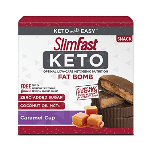 SlimFast Keto Fat Bomb Snack Cup, Caramel Chocolate, Keto Snacks for Weight Loss, Low Carb with 0g Added Sugar, 14 Count Box