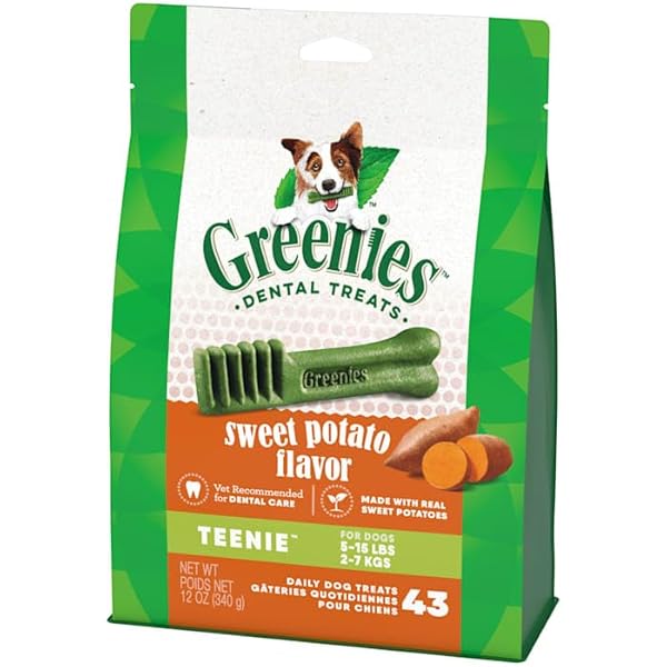 GREENIES DOG TREATS VETERINARIAN-RECOMMENDED NATURAL DENTAL TREATS FOR DOGS, TEENIE SIZE, SWEET POTATO FLAVOR, 12 OZ. PACK, 43 COUNT