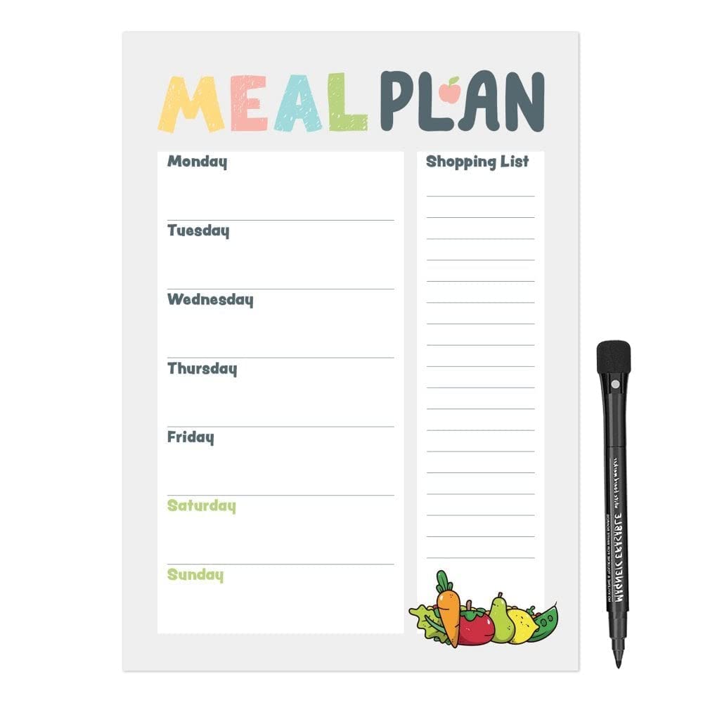 Magnetic A4 Weekly Meal Planner and Shopping List for Fridge, Whiteboard or Office with Dry Erase Fruity Design - Get Organised and Reduce Stress